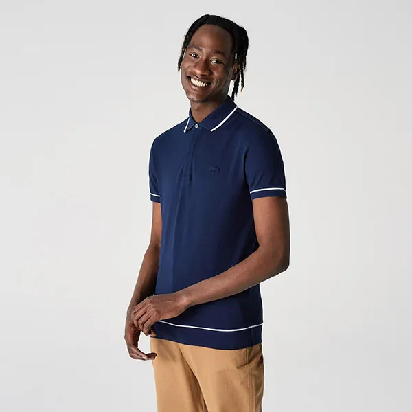 Áo Polo Nam Lacoste Men's Regular Fit Piped Stretch Cotton Mini Piqué PH4275525 Màu Xanh Navy Size 3