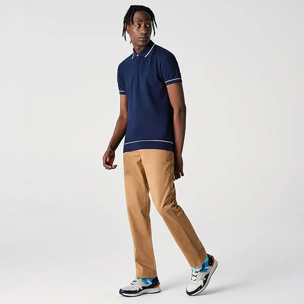 Áo Polo Nam Lacoste Men's Regular Fit Piped Stretch Cotton Mini Piqué PH4275525 Màu Xanh Navy Size 3