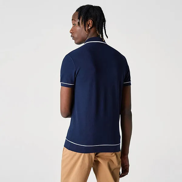 Áo Polo Nam Lacoste Men's Regular Fit Piped Stretch Cotton Mini Piqué PH4275525 Màu Xanh Navy Size 3