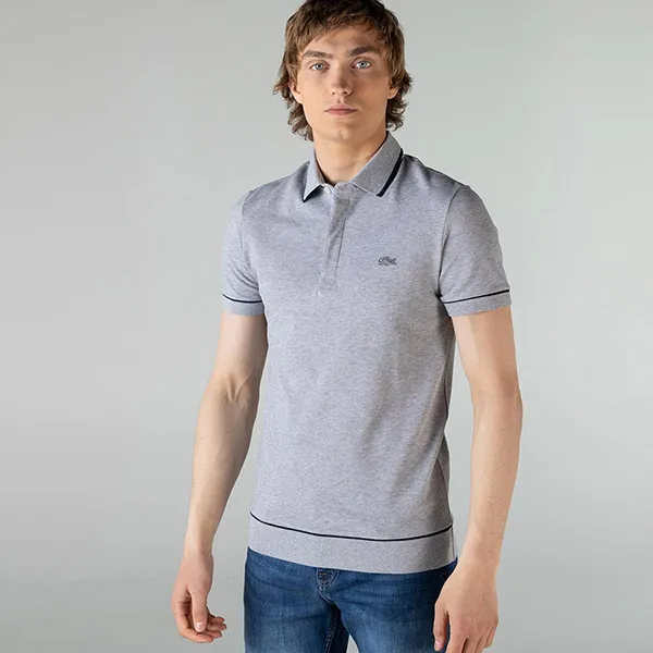 Áo Polo Nam Lacoste Men's Regular Fit Piped Stretch Cotton Mini Piqué PH4275MNC Màu Xám Size 3