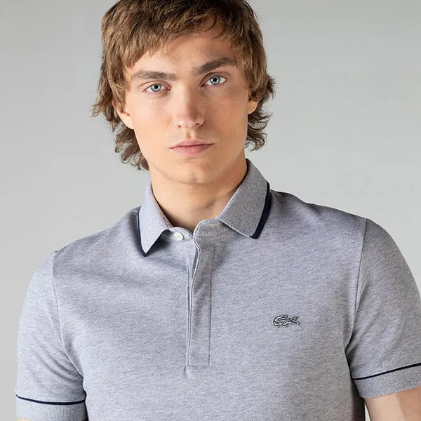 Áo Polo Nam Lacoste Men's Regular Fit Piped Stretch Cotton Mini Piqué PH4275MNC Màu Xám Size 3