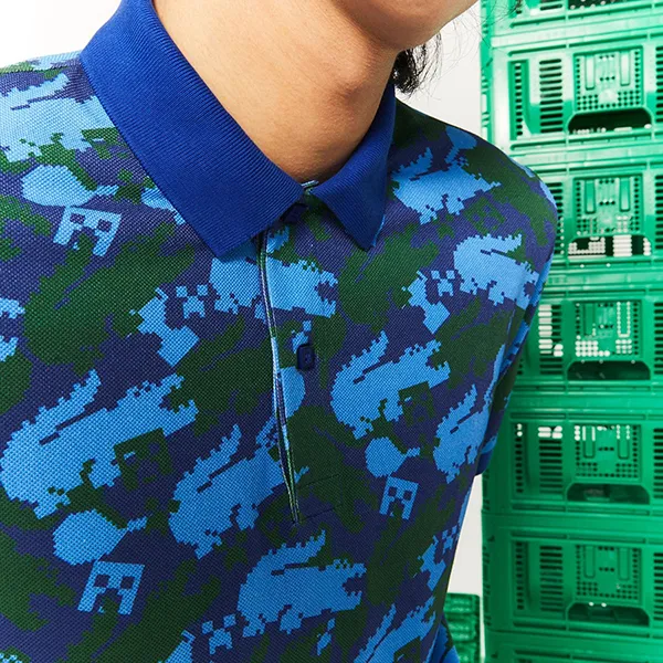 Áo Polo Nam Lacoste Minecraft Print Classic Fit Polo Shirt PH504051E2F PB03 Màu Xanh Size M