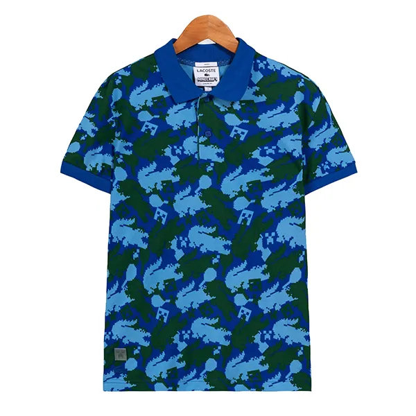 Áo Polo Nam Lacoste Minecraft Print Classic Fit Polo Shirt PH504051E2F PB03 Màu Xanh Size M