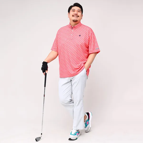 Áo Polo Nam Le Coq Sportif Golf Men's Big Size Logo Allover Shirt QGMVJA10 Màu Hồng