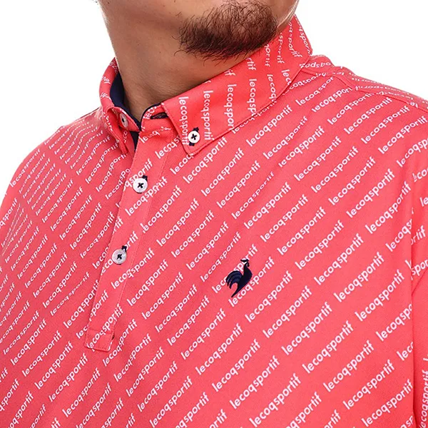 Áo Polo Nam Le Coq Sportif Golf Men's Big Size Logo Allover Shirt QGMVJA10 Màu Hồng