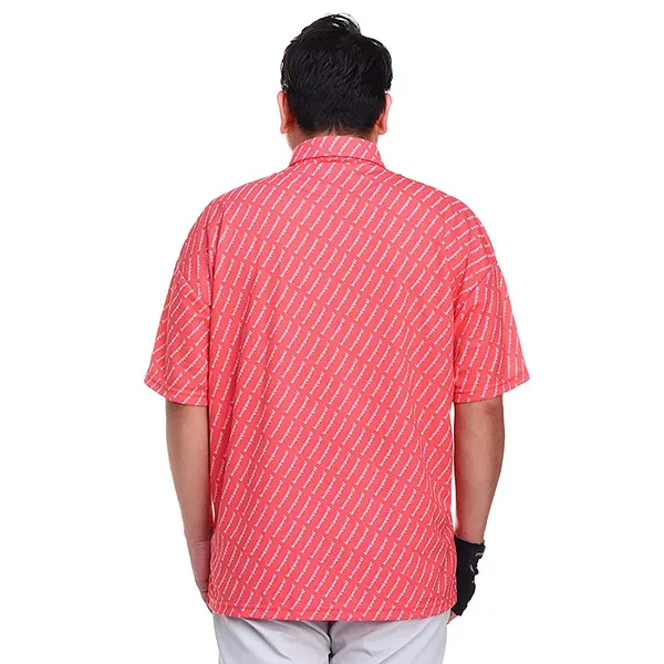 Áo Polo Nam Le Coq Sportif Golf Men's Big Size Logo Allover Shirt QGMVJA10 Màu Hồng