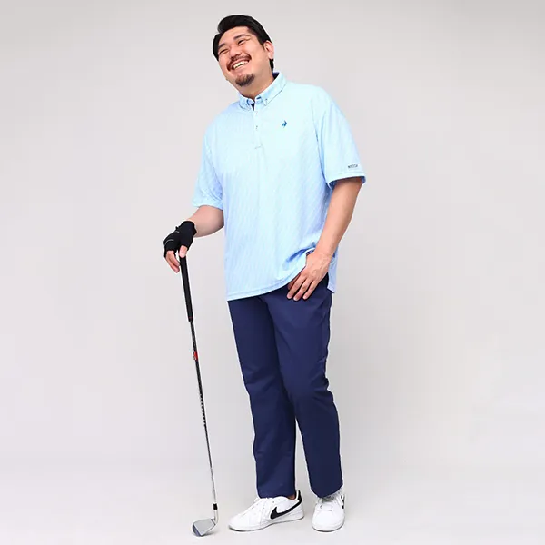 Áo Polo Nam Le Coq Sportif Golf Men's Big Size Logo Allover Shirt QGMVJA10 Màu Xanh Blue
