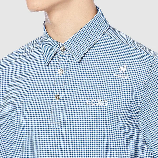 Áo Polo Nam Le Coq Sportif Golf QGMTJA22 Kẻ Ca Rô Màu Xanh