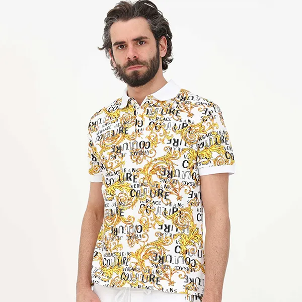 Áo Polo Nam Versace 74GAG6S0JS149G03 Màu Trắng Vàng Size XS