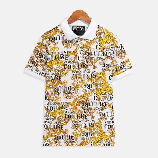 Áo Polo Nam Versace 74GAG6S0JS149G03 Màu Trắng Vàng Size XS