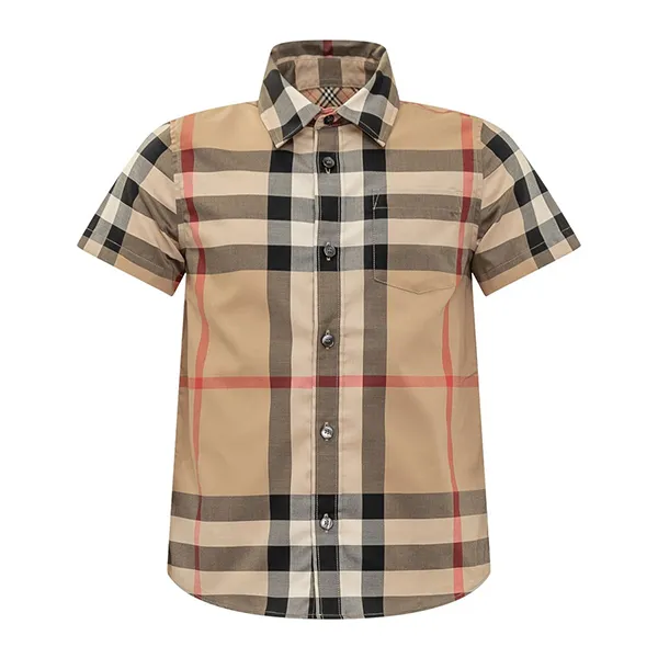 Áo Sơ Mi Cộc Tay Trẻ Em Burberry Check Shirt 8040991 Màu Kem Nâu Size 12Y