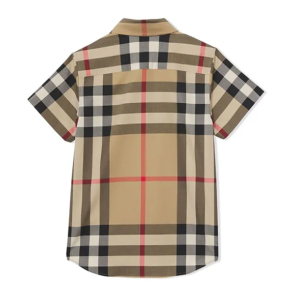 Áo Sơ Mi Cộc Tay Trẻ Em Burberry Check Shirt 8040991 Màu Kem Nâu Size 12Y