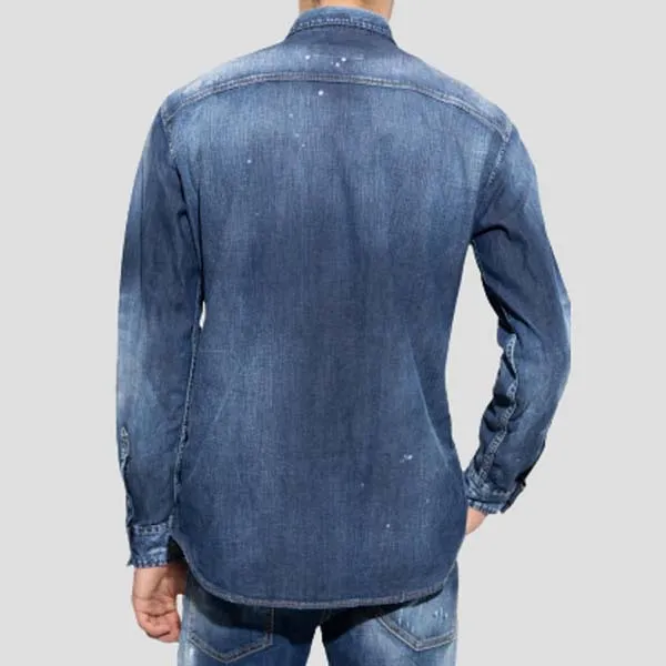 Áo Sơ Mi Dài Tay Nam Dsquared2 Blue Denim With Logo Printed S74DM0724 S30341 470 Màu Xanh