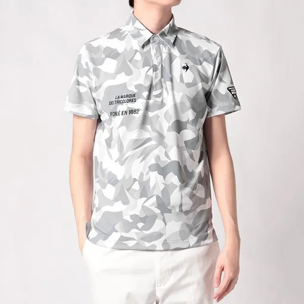Áo Polo Nam Le Coq Sportif Golf Men's Short Sleeve Shirt QGMVJA01 GY00 Màu Xám Trắng