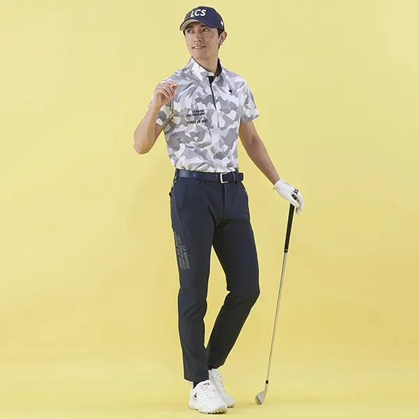 Áo Polo Nam Le Coq Sportif Golf Men's Short Sleeve Shirt QGMVJA01 GY00 Màu Xám Trắng
