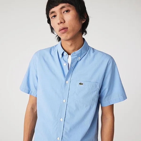 Áo Sơ Mi Nam Lacoste Men's Regular Fit Gingham Check Shirt CH2879BK1 Màu Xanh Kẻ Size 41