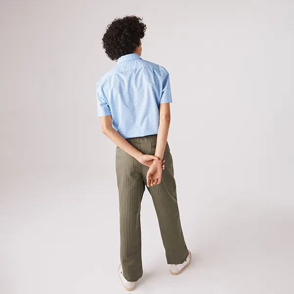 Áo Sơ Mi Nam Lacoste Men's Regular Fit Gingham Poplin Shirt CH5268F6Z Màu Xanh Blue Size 41