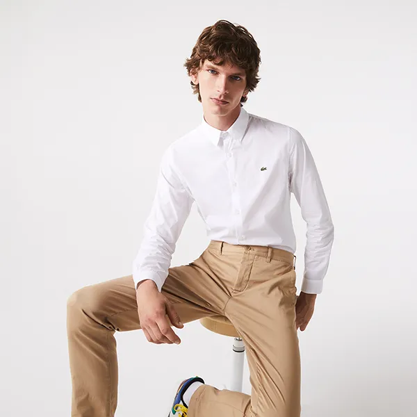Áo Sơ Mi Nam Lacoste Men's Slim Fit Stretch Cotton Poplin Shirt CH2668 001 Màu Trắng Size 38 - 3