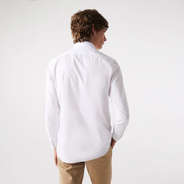 Áo Sơ Mi Nam Lacoste Men's Slim Fit Stretch Cotton Poplin Shirt CH2668 001 Màu Trắng Size 38 - 4