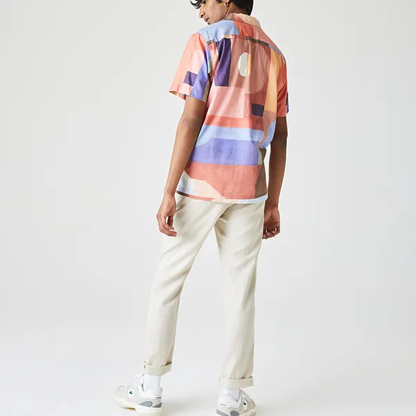 Áo Sơ Mi Nam Lacoste Men's Regular Fit Printed Cotton Shirt CH0956 UD4 Màu Hồng Cam Size 38