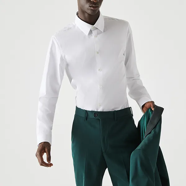 Áo Sơ Mi Nam Lacoste Men's Slim Fit Cotton Poplin Shirt CH0141 001 Màu Trắng Size 40