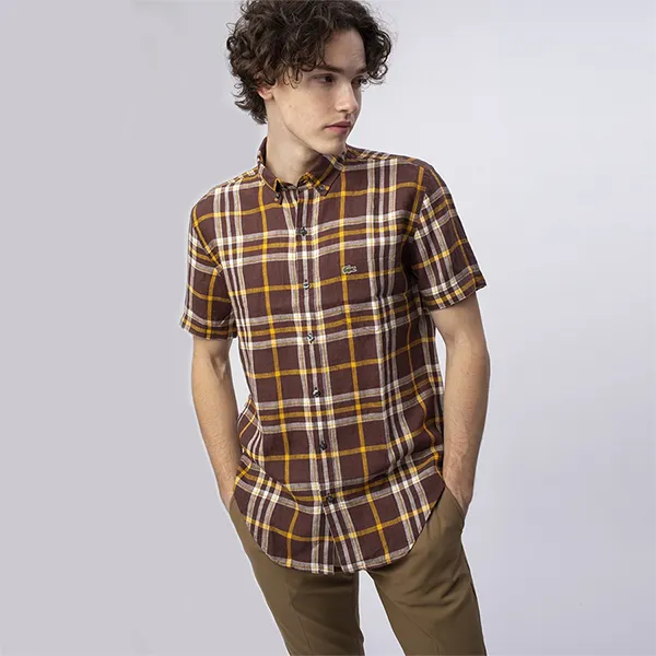 Áo Sơ Mi Nam Lacoste Regular Fit Linen Check Shirt CH6182 4PR Màu Nâu Size 39 - Thời trang - Vua Hàng Hiệu