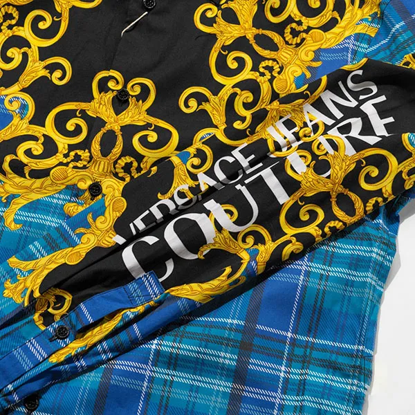 Áo Sơ Mi Nam Versace B1GUA6R2 Màu Xanh Vàng Size S