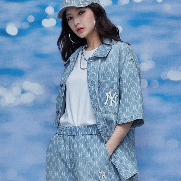 Áo Sơ Mi Nữ MLB Monogram New York Yankees 31WSN6131 Màu Xanh Denim Size S