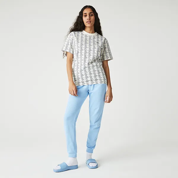 Áo Thun Lacoste Unisex LIVE Monogram Print Cotton T-shirt TH2752-51 Màu Trắng/Navy Size S
