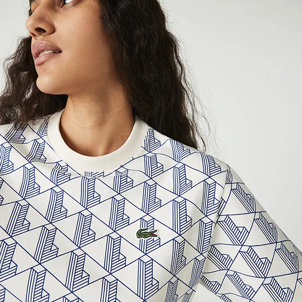 Áo Thun Lacoste Unisex LIVE Monogram Print Cotton T-shirt TH2752-51 Màu Trắng/Navy Size S