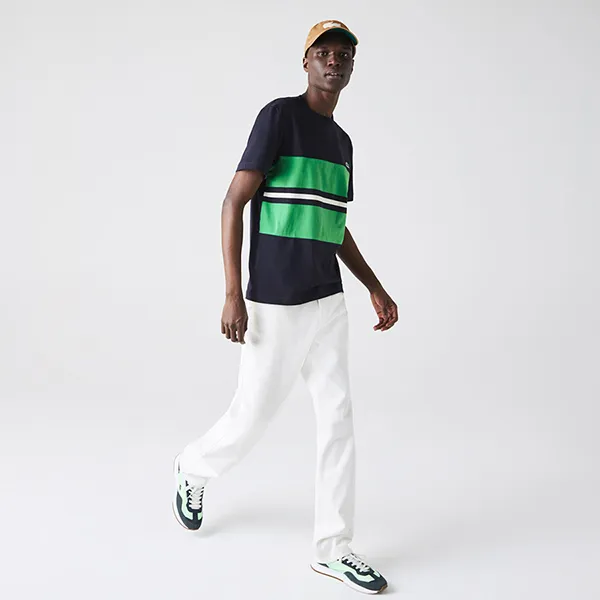 Áo Thun Nam Lacoste Men’s Crew Neck Colorblock Striped Cotton T-shirt TH0054-00 Phối Màu Xanh Size L