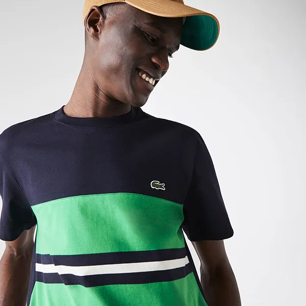 Áo Thun Nam Lacoste Men’s Crew Neck Colorblock Striped Cotton T-shirt TH0054-00 Phối Màu Xanh Size L