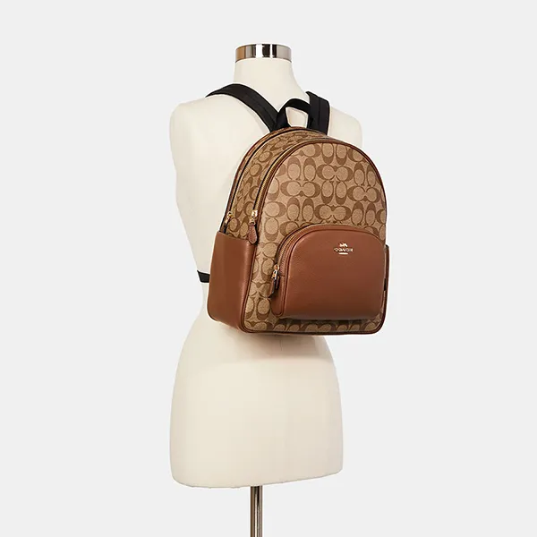 Balo Nữ Coach Court Backpack In Signature Canvas 5671 Màu Nâu Khaki - Túi xách - Vua Hàng Hiệu