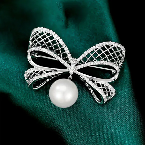 Cài Áo Nữ Meri Cao Cấp Pearl Knot BR547 Màu Trắng Bạc