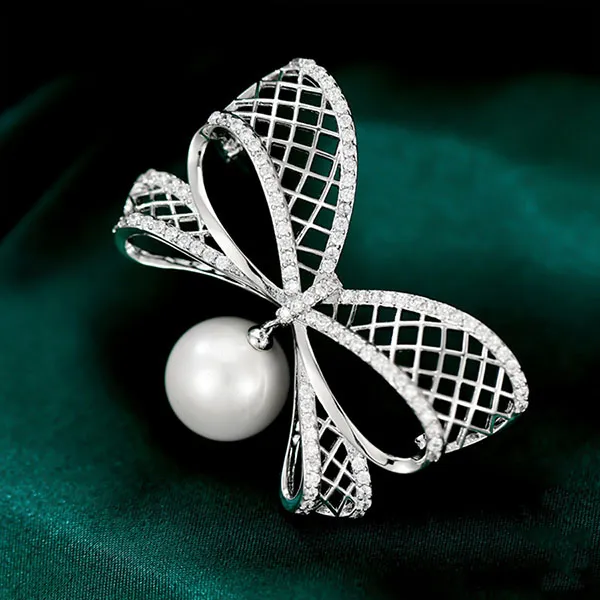 Cài Áo Nữ Meri Cao Cấp Pearl Knot BR547 Màu Trắng Bạc