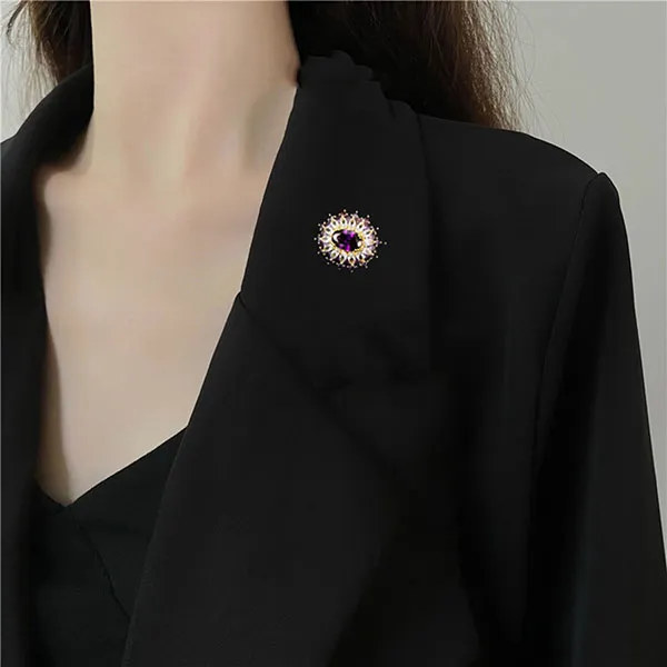 Cài Áo Nữ Meri Oval Khảm Đá Tím Cao Cấp BR557-T Màu Tím