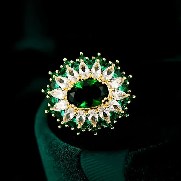 Cài Áo Nữ Meri Oval Khảm Đá Xanh Cao Cấp BR557-X Màu Xanh