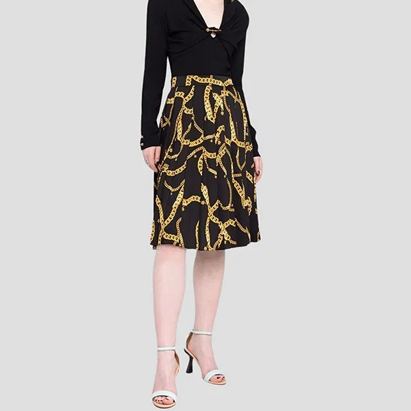 Chân Váy Nữ Versace Black With La Greca Chain Printed 1010285 1A07492 5B000 Màu Đen Vàng