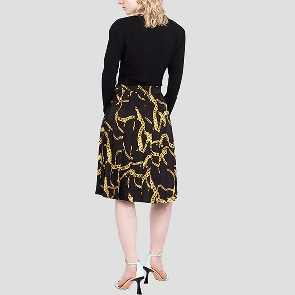 Chân Váy Nữ Versace Black With La Greca Chain Printed 1010285 1A07492 5B000 Màu Đen Vàng