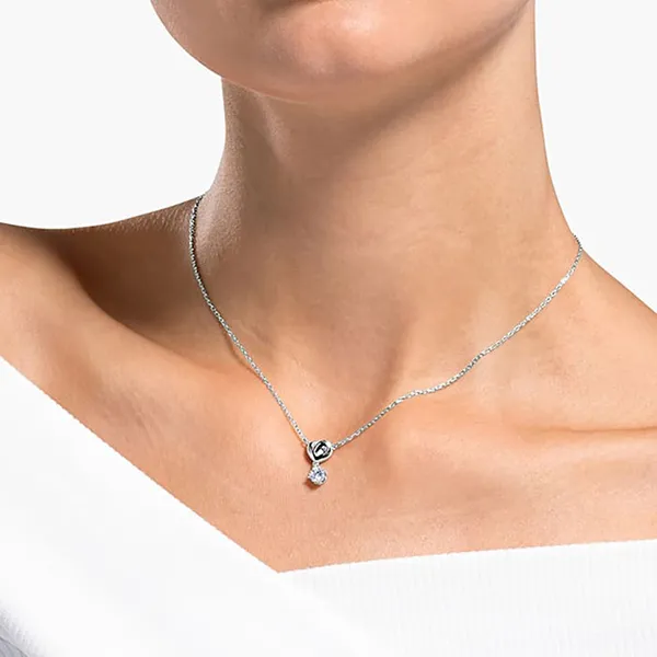 Combo Dây Chuyền Và Khuyên Tai Nữ Swarovski Lifelong Heart Rhodium Plated 5517928 5517943 Màu Trắng Bạc - Trang sức - Vua Hàng Hiệu