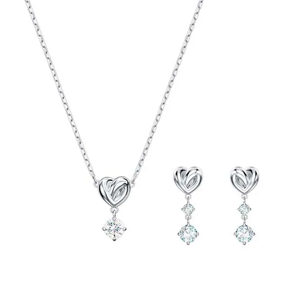 Combo Dây Chuyền Và Khuyên Tai Nữ Swarovski Lifelong Heart Rhodium Plated 5517928 5517943 Màu Trắng Bạc - Trang sức - Vua Hàng Hiệu
