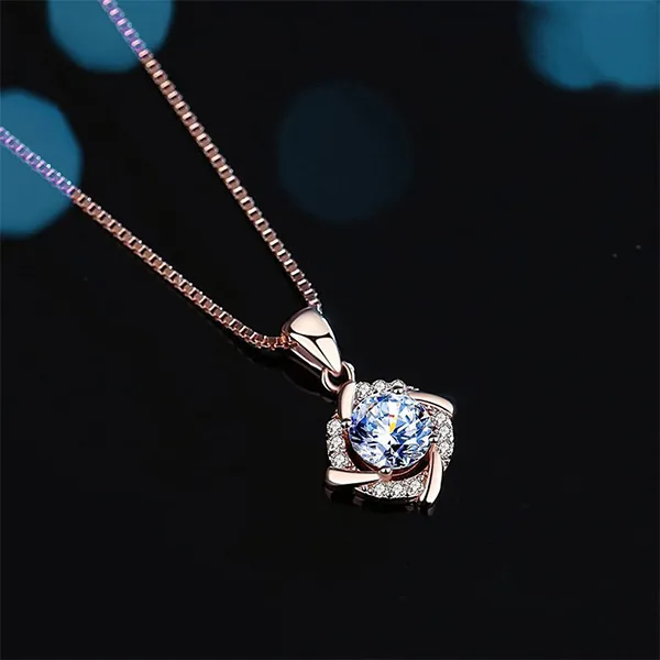 Dây Chuyền Nữ Lili Jewelry Đính Kim Cương Moissanite Tròn Cách Điệu LILI_413898 Màu Vàng Hồng