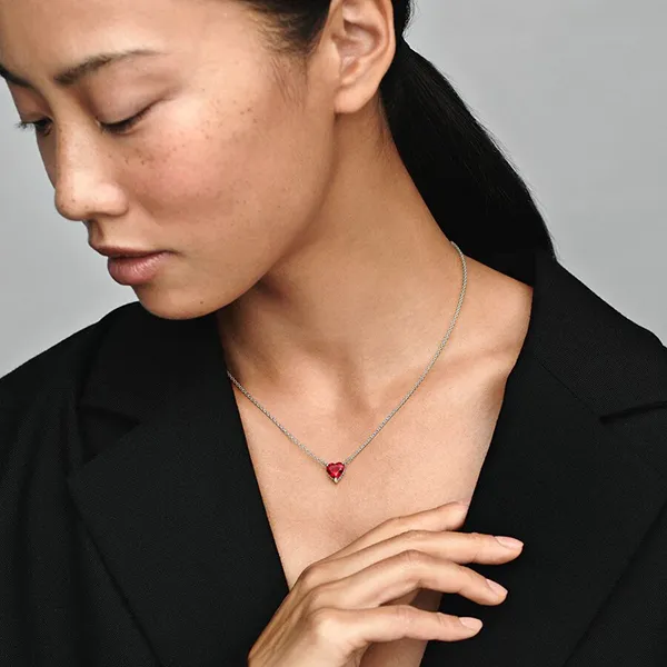 Dây Chuyền Nữ Pandora Sparkling Heart Halo Pendant Collier Necklace 392542C01 Màu Bạc Đỏ - Trang sức - Vua Hàng Hiệu