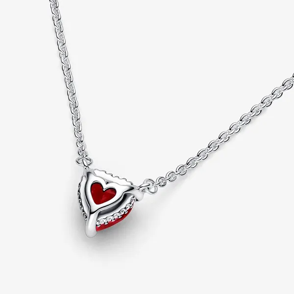 Dây Chuyền Nữ Pandora Sparkling Heart Halo Pendant Collier Necklace 392542C01 Màu Bạc Đỏ - Trang sức - Vua Hàng Hiệu