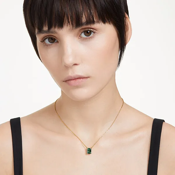 Dây Chuyền Nữ Swarovski Matrix Pendant Rectangular Cut, Green, Gold-Tone Plated 5677141 Màu Xanh Vàng