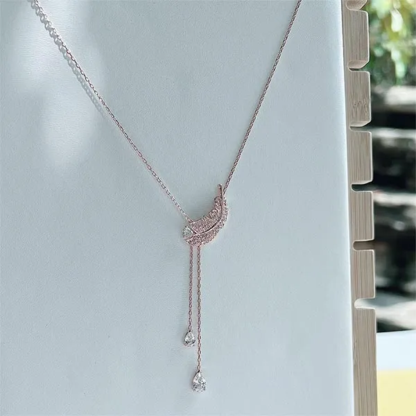 Dây Chuyền Swarovski Nữ Nice Y Pendant Feather, White, Rose Gold-Tone Plated 5663485 Màu Vàng Hồng