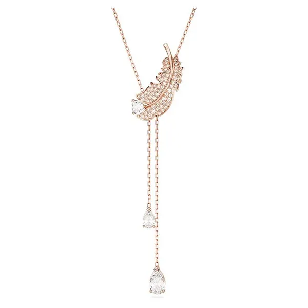 Dây Chuyền Swarovski Nữ Nice Y Pendant Feather, White, Rose Gold-Tone Plated 5663485 Màu Vàng Hồng