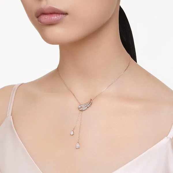 Dây Chuyền Swarovski Nữ Nice Y Pendant Feather, White, Rose Gold-Tone Plated 5663485 Màu Vàng Hồng