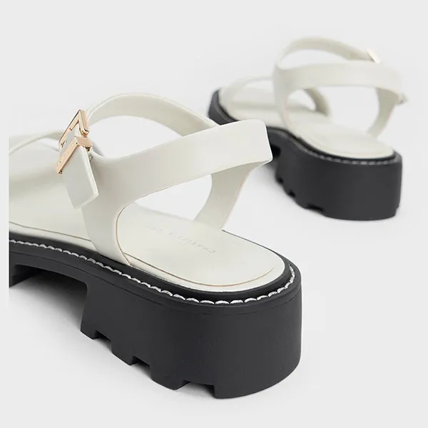Dép Nữ Charles & Keith CNK Stitch-Trim Buckled Sandals - White CK1-70380984 Màu Trắng