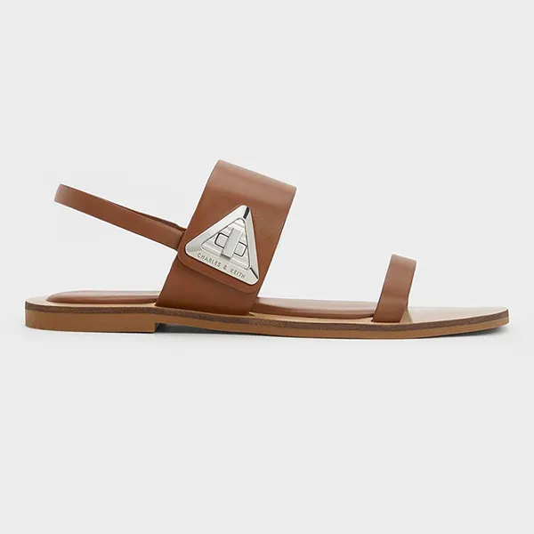 Dép Nữ Charles & Keith CNK Trice Metallic Accent Double Strap Sandals - Cognac 70190067 Màu Nâu